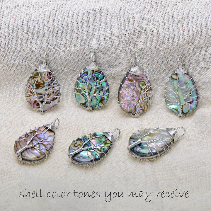 Aethers & Co A5 Handmade Teardrop Abalone Shell Dangle Earrings for Women, Wire Craft Tree of Life Earrings