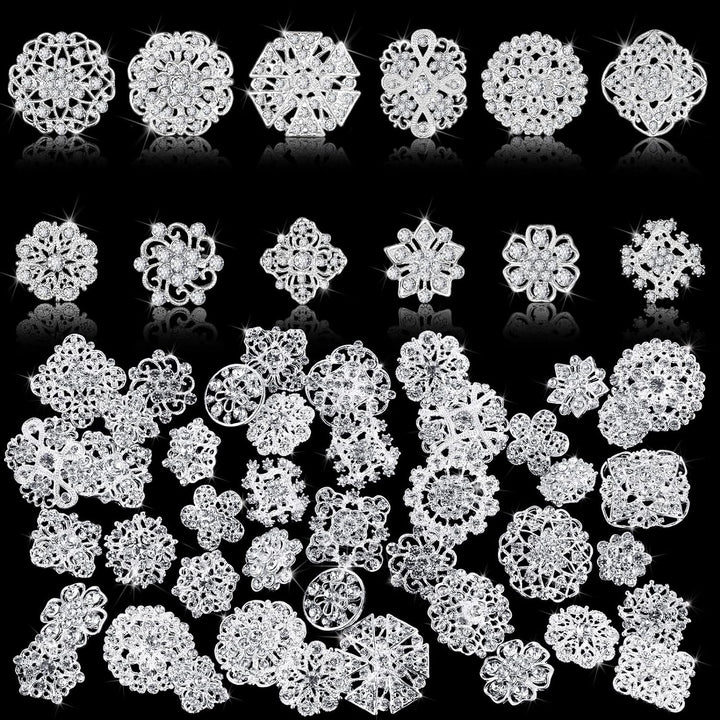 Aethers & Co A1 36 Pieces Clear Rhinestone Brooches for Crafts Crystal Flower Brooch Pins with Rhinestones Sliver Bulk Brooches Jewelry for Woman Flower Lapel Badge Pins DIY Wedding Bouquet Broaches Kit