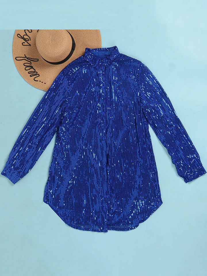 Sequin Shirt Mini Dress Red / M