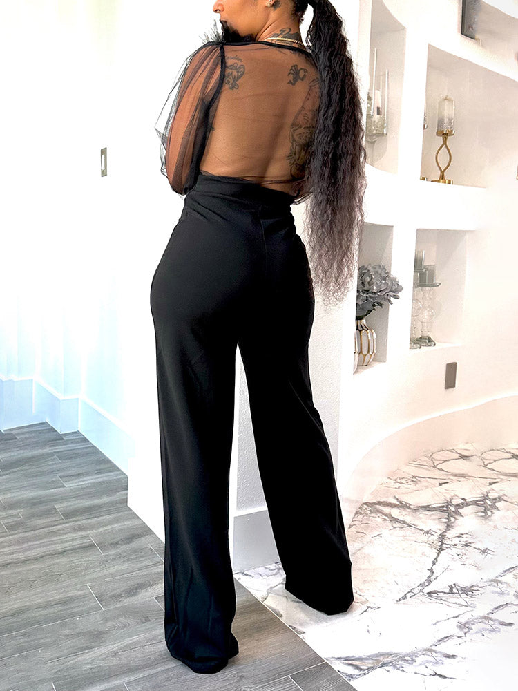 Mesh V Neck Jumpsuit White / M