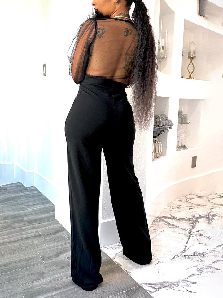 Mesh V Neck Jumpsuit White / M