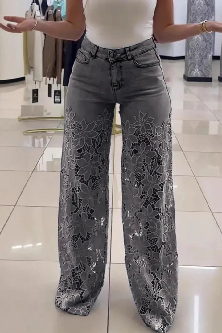 Lace Hollow Out High-rise Jeans