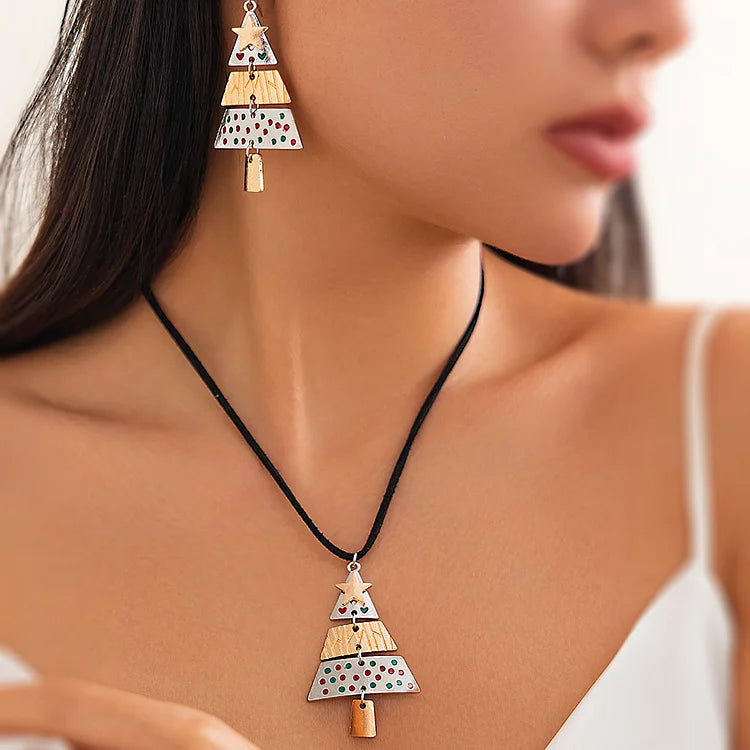 Mixed Metal Christmas Tree Drop Earrings