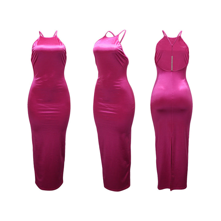 Fashion Slim Hanging Neck Solid Color Dresses