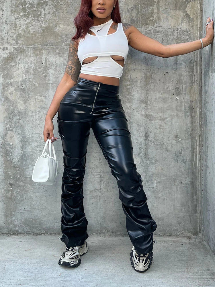 Ruched Leather Pants