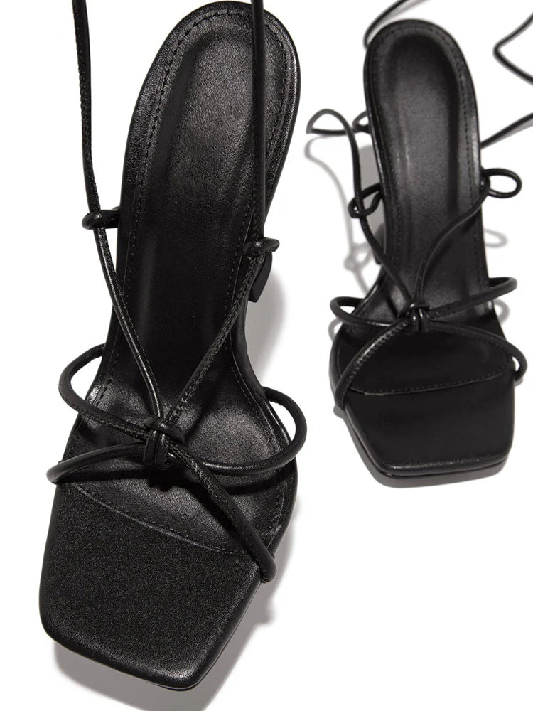 Knot Strap Lace-Up Sandals