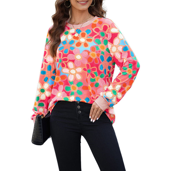Printed Round Neck Loose Sweatshirt
