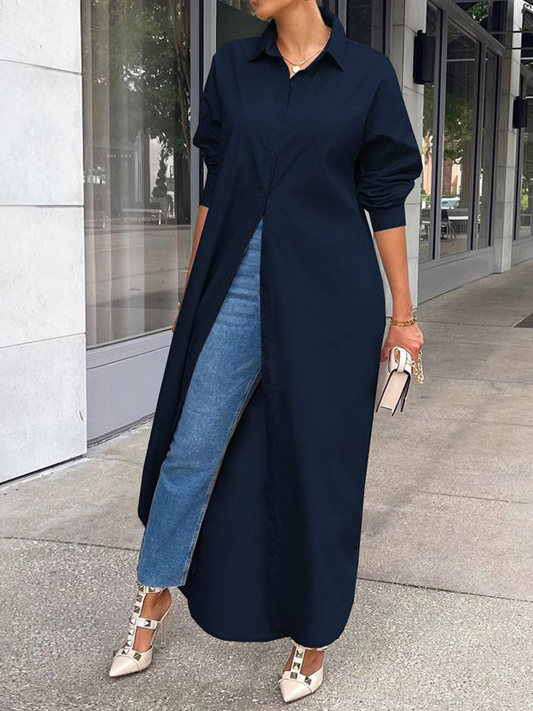 Button Down Shirt Dress Blue / 2XL