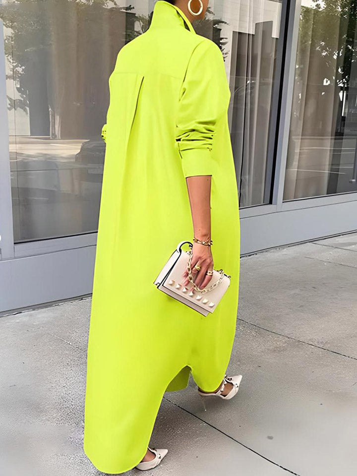 Button Down Shirt Dress Neon Yellow / S