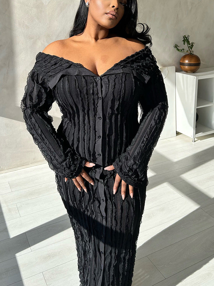 Off Shoulder Mesh Dress Black / XL