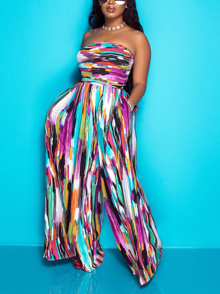 Tube Boho Beach Wide Leg Jumpsuit Green / S