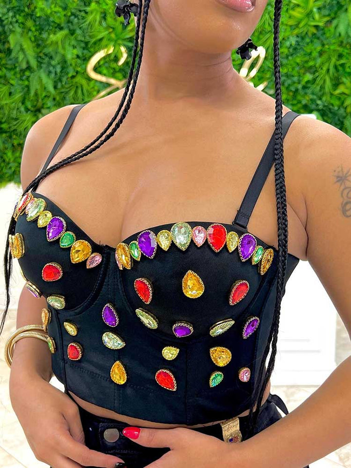 Bejeweled Spaghetti Strap Top White / 2XL