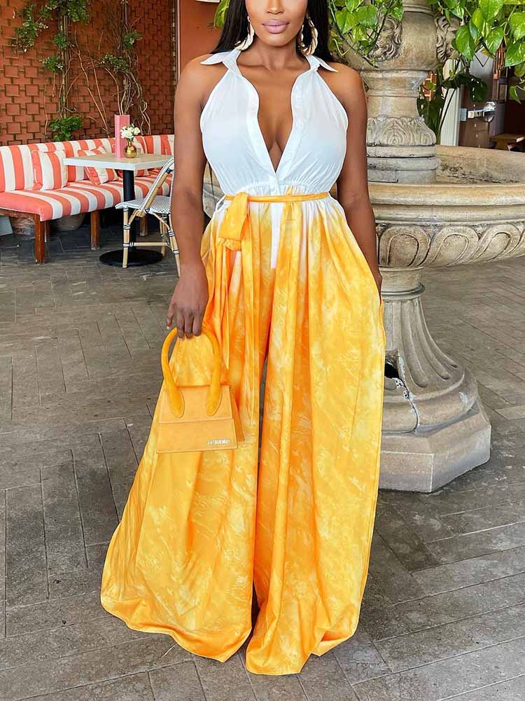 Sleeveless Ombre Jumpsuit Yellow / XL