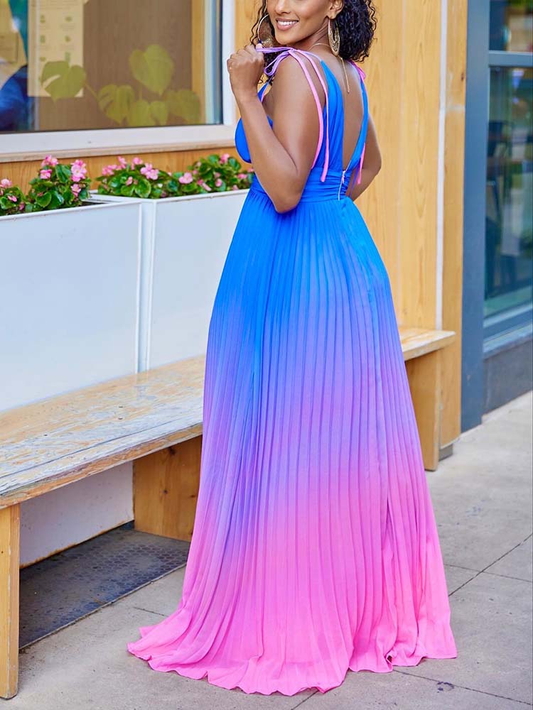 Ombre Pleated Dress Blue / XL