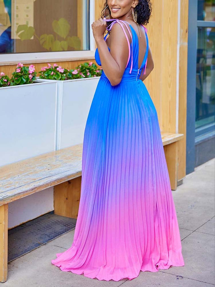 Ombre Pleated Dress Blue / XL