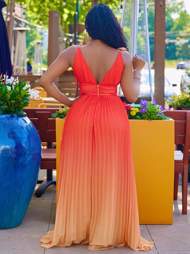 Ombre Pleated Dress Orange / XL