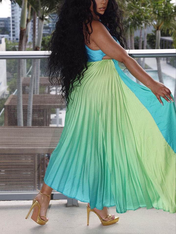 Ombre One Shoulder Pleated Dress Orange / XL