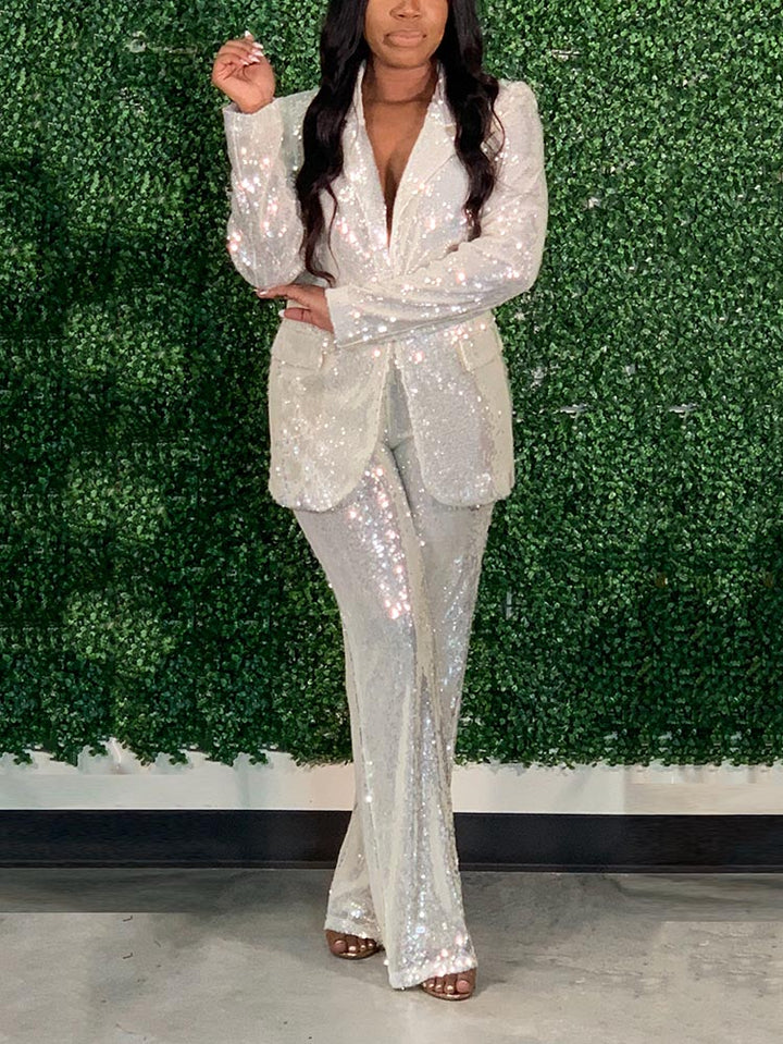 Sequin Blazer Set White / 3XL