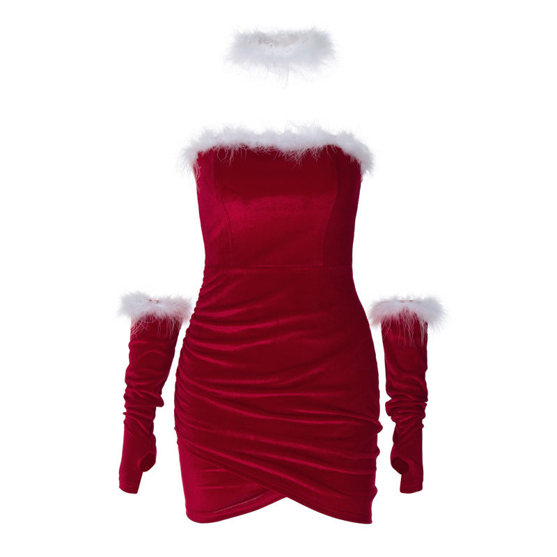 Christmas Themed Off The Shoulder Bodycon Dress