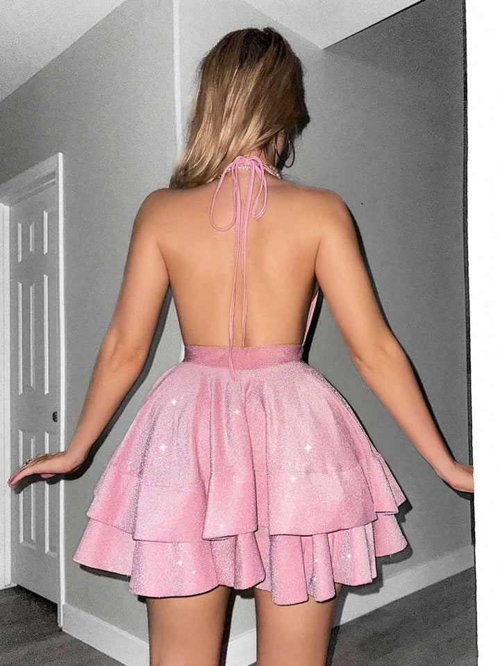 Deep V-Neck Ruffled Elegance Dress