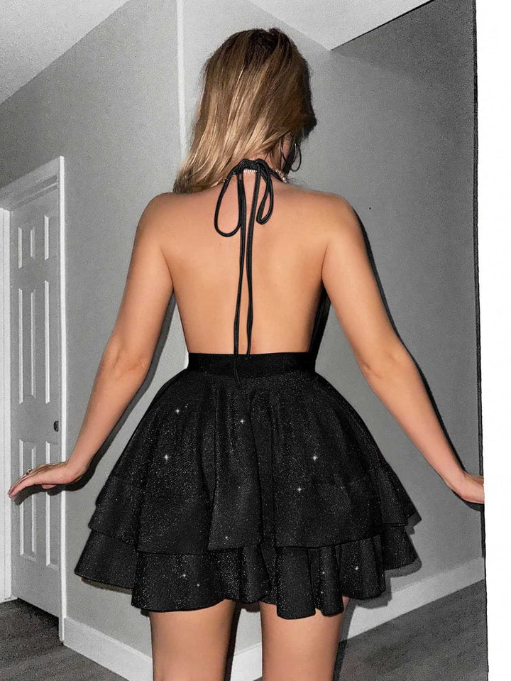 Deep V-Neck Ruffled Elegance Dress