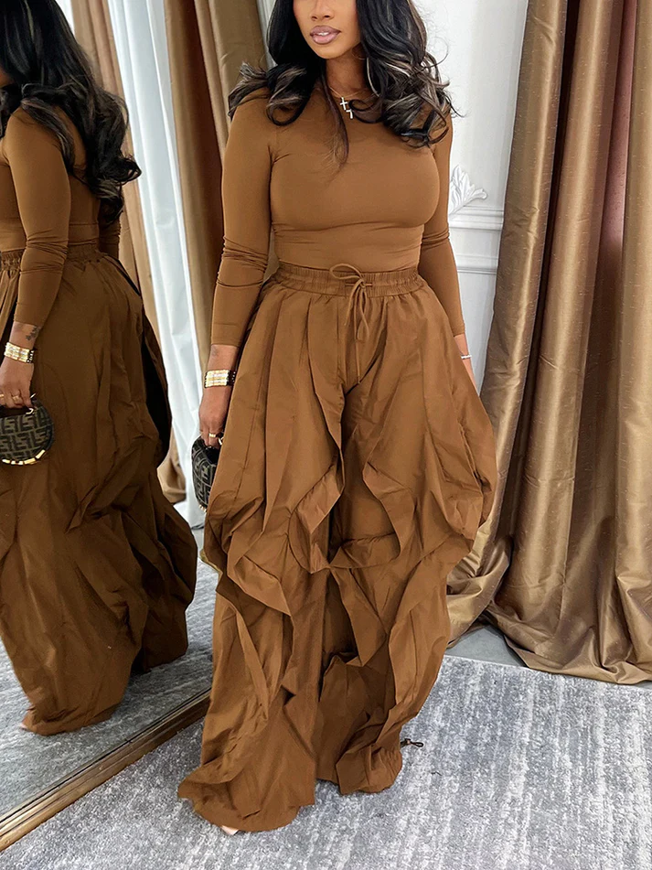 Sleek Top & Windbreaker Pleated Pants Sets