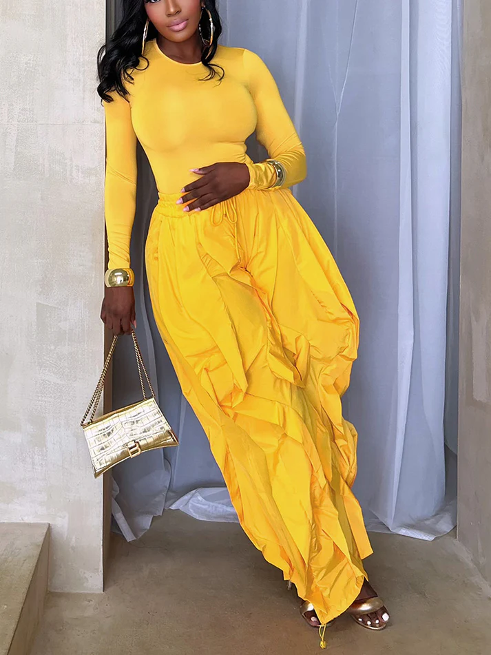 Sleek Top & Windbreaker Pleated Pants Sets