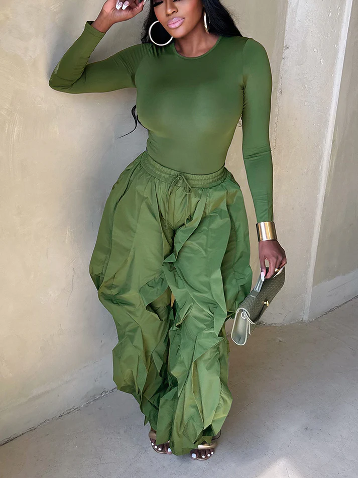 Sleek Top & Windbreaker Pleated Pants Sets