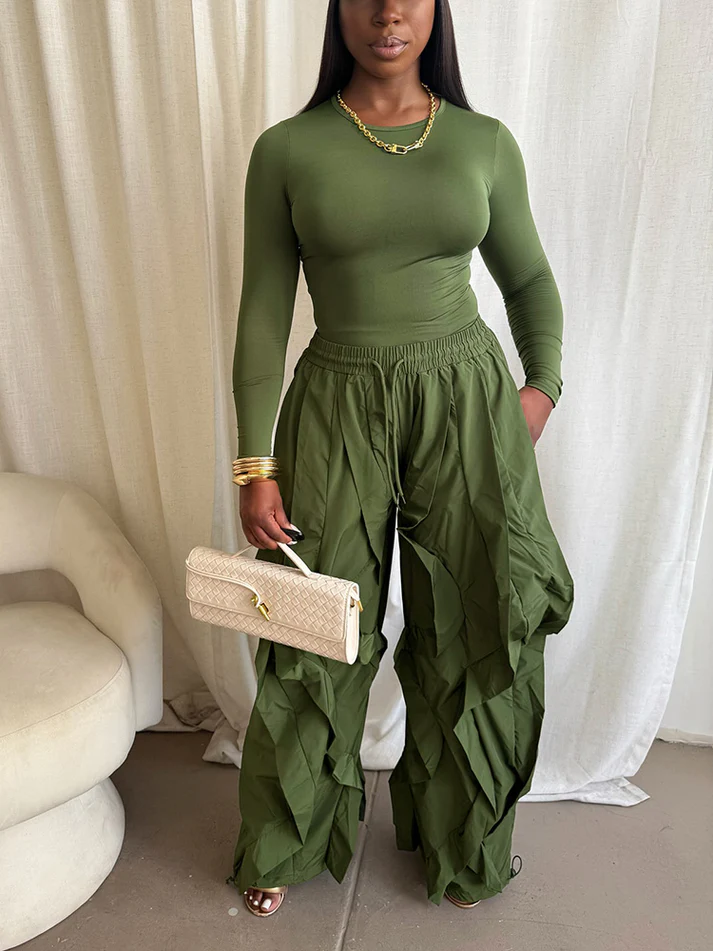 Sleek Top & Windbreaker Pleated Pants Sets