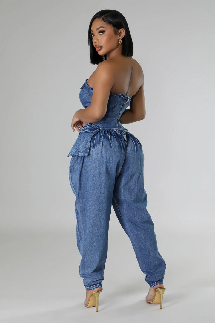 Strapless Slimming Denim Jumpsuits