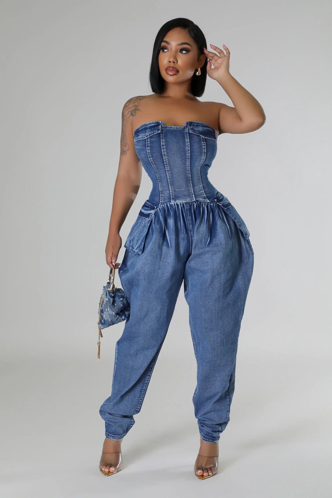Strapless Slimming Denim Jumpsuits
