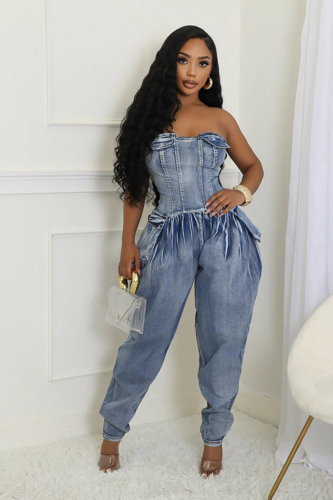 Strapless Slimming Denim Jumpsuits