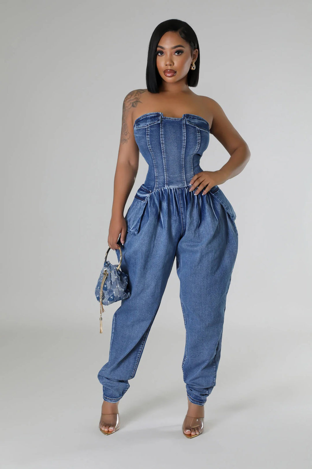 Strapless Slimming Denim Jumpsuits
