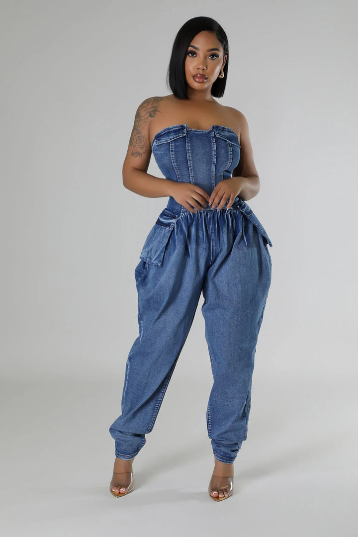Strapless Slimming Denim Jumpsuits