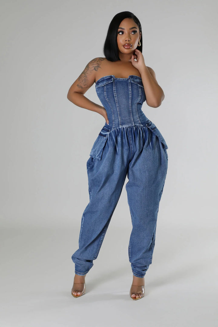 Strapless Slimming Denim Jumpsuits