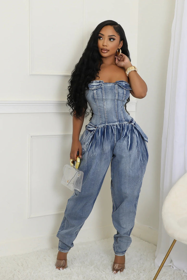 Strapless Slimming Denim Jumpsuits