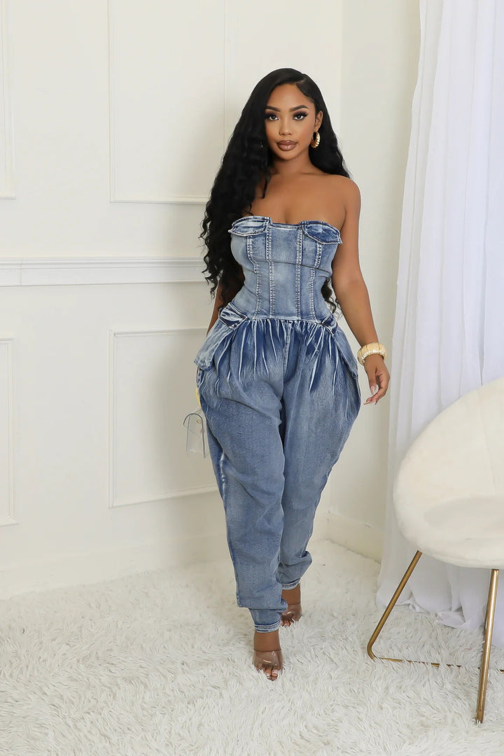 Strapless Slimming Denim Jumpsuits