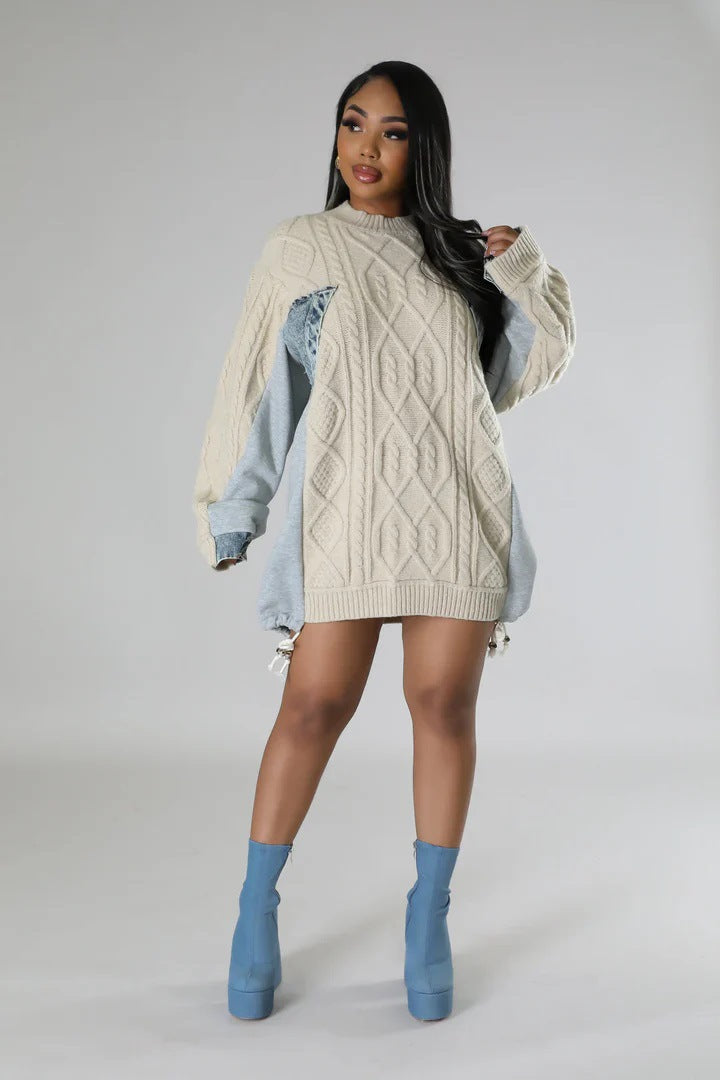 Contrast-Color Patchwork Knit Sweaters