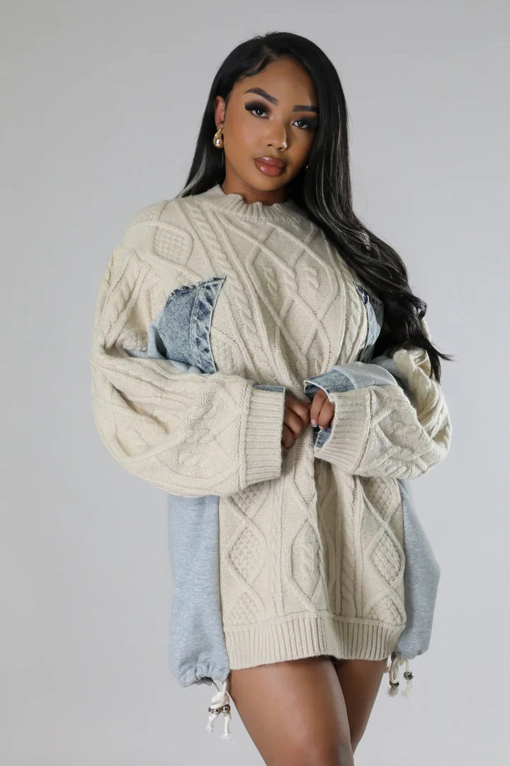 Contrast-Color Patchwork Knit Sweaters