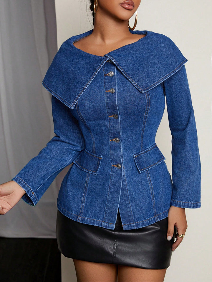 Oversized Collar Long-Sleeved Denim Jackets