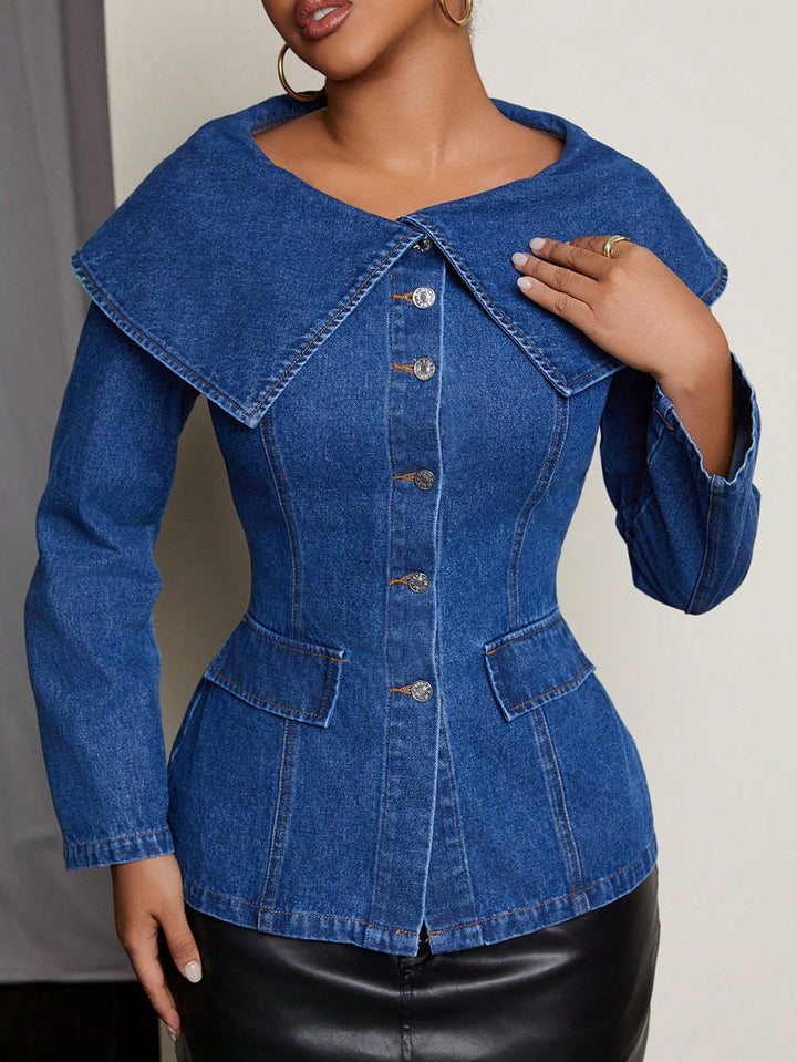 Oversized Collar Long-Sleeved Denim Jackets
