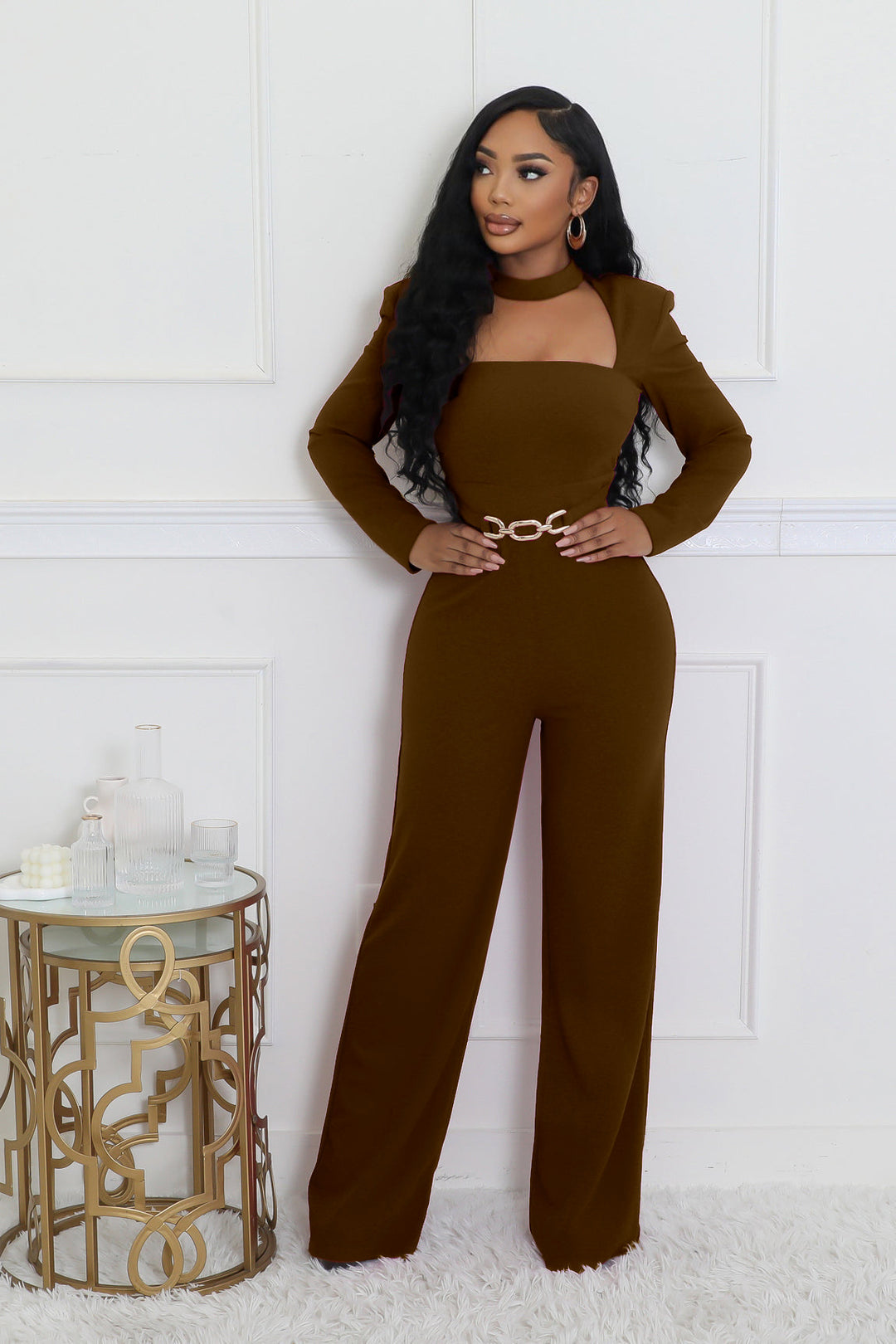 Wide-Leg Long-Sleeve Jumpsuits