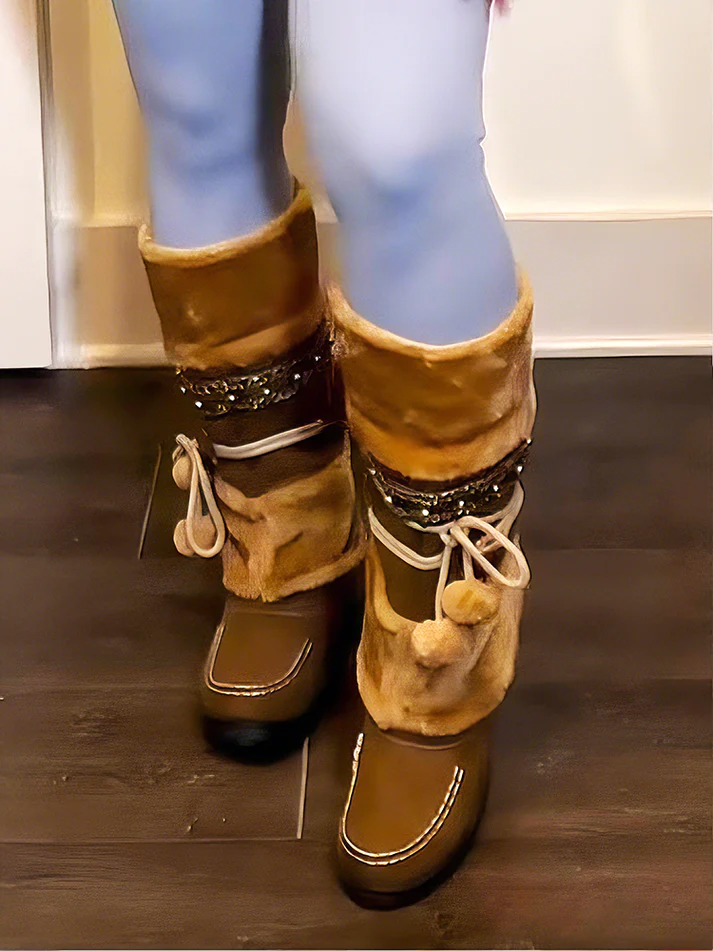 Suede Pom-Pom Snow Boots