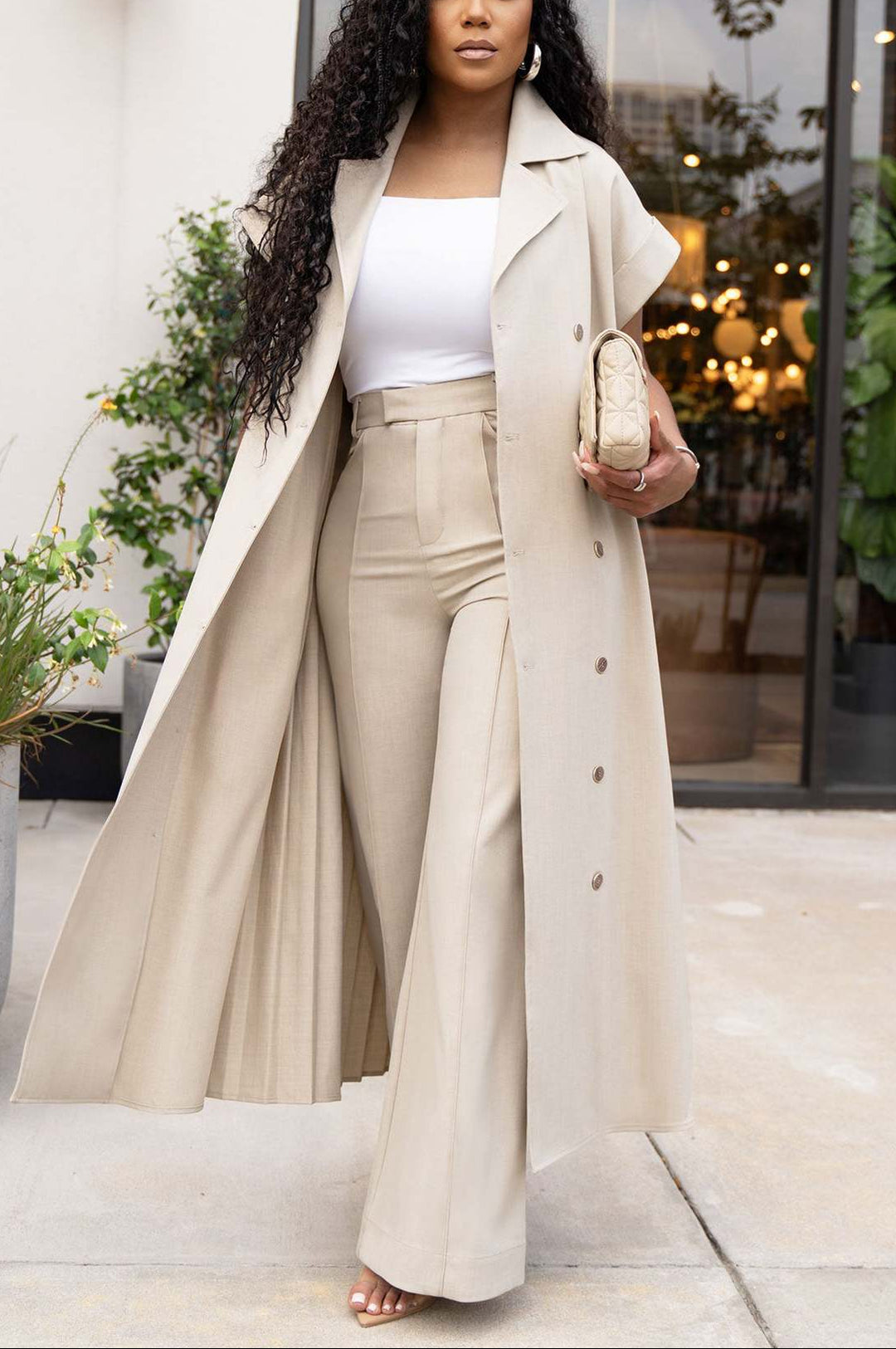 Sleeveless Pleated Sets