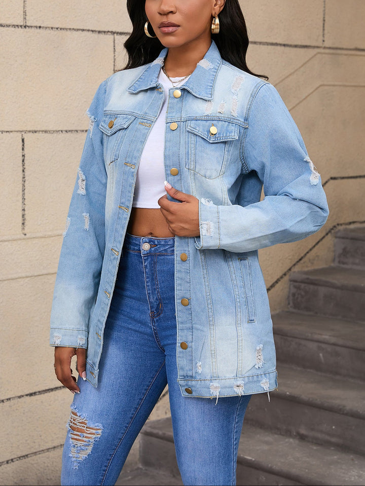Long-sleeved Distressed Denim Jackets