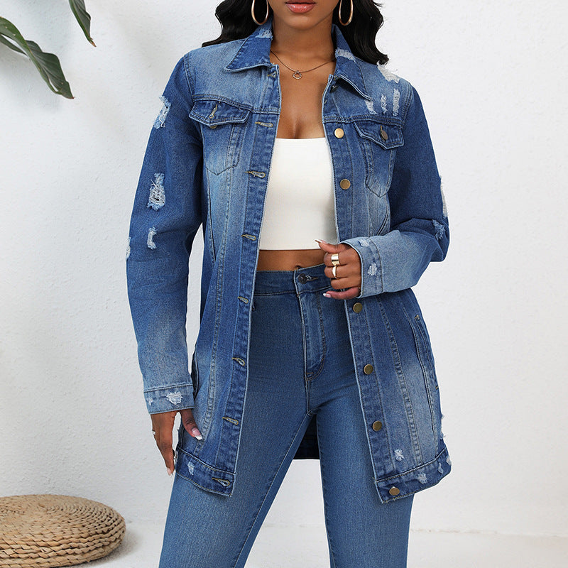 Long-sleeved Distressed Denim Jackets