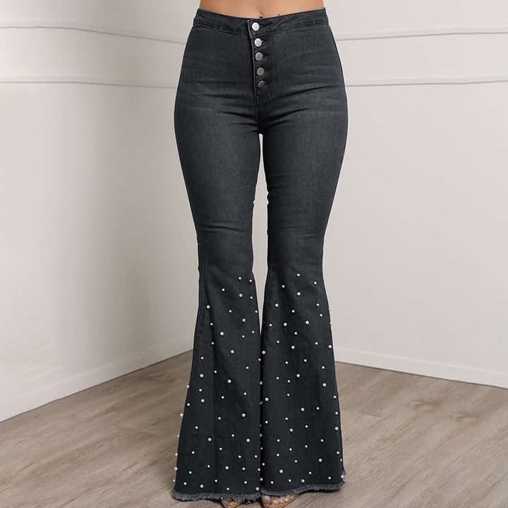 Stretch Beaded Denim Jeans