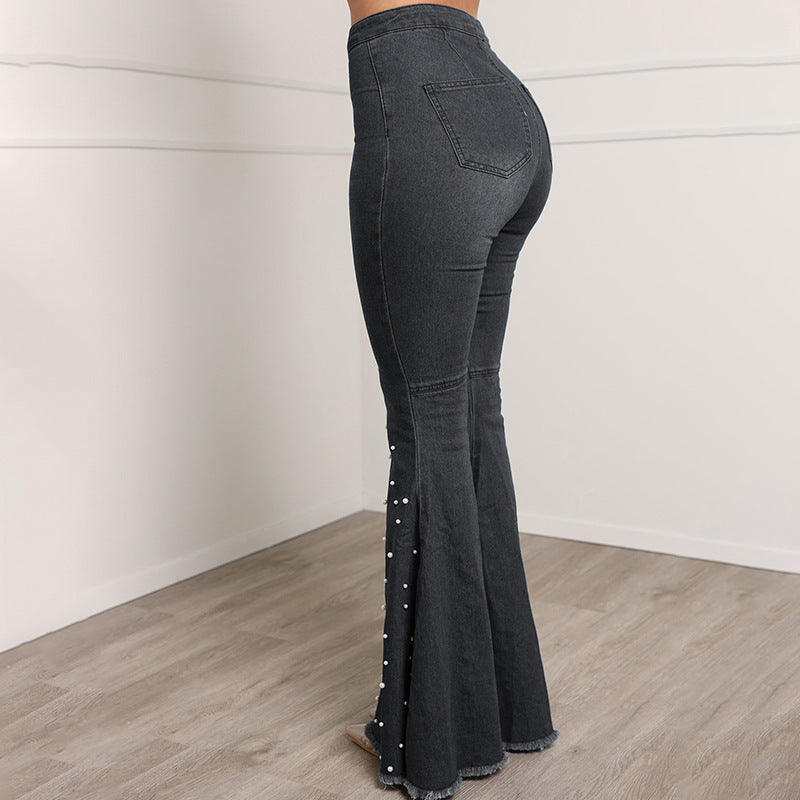 Stretch Beaded Denim Jeans