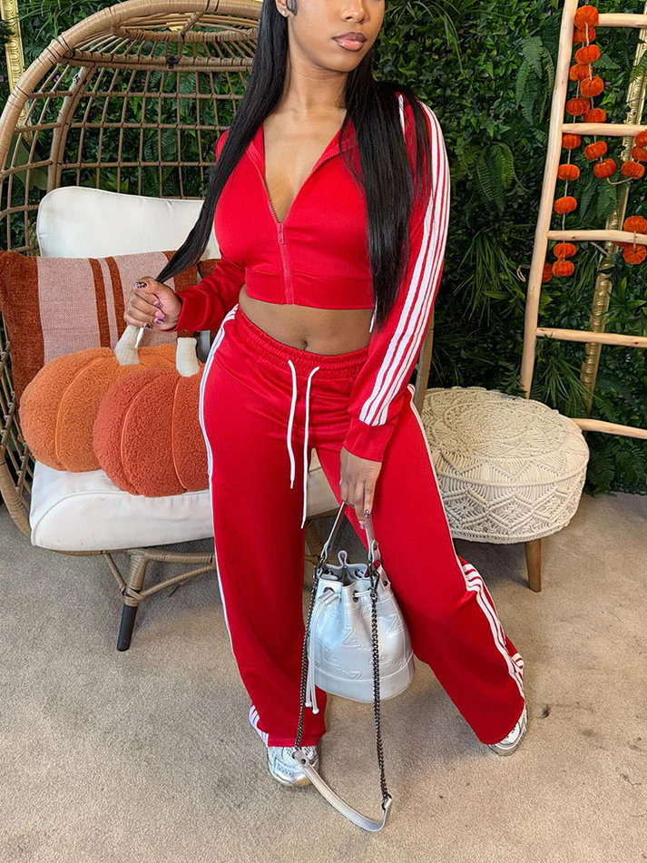 Stripes Crop Hoodie & Wide Pants Sets