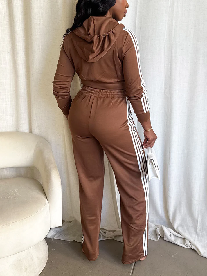 Stripes Crop Hoodie & Wide Pants Sets